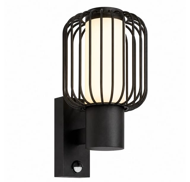 Außenwandleuchte Wandleuchte Außenleuchte Bewegungsmelder Schwarz Stahl H 32 Cm