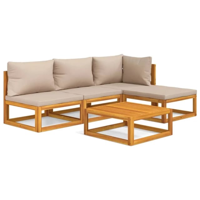 5-tlg. Garten-lounge-set Mit Taupe Kissen Massivholz Vidaxl