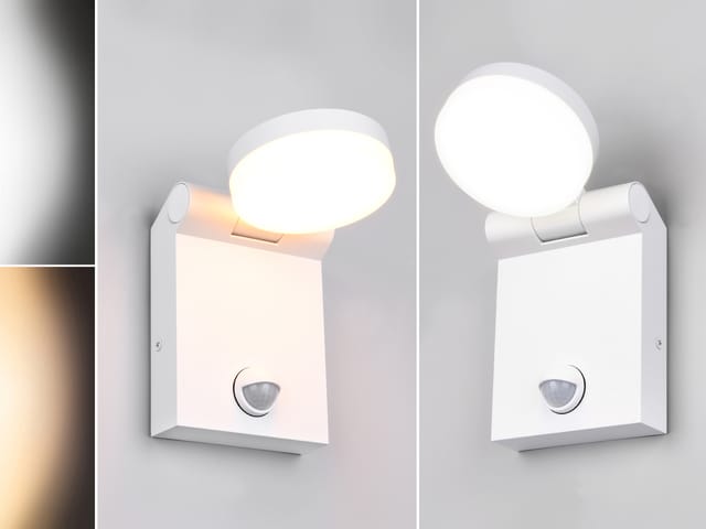Meinewunschleuchte - 2er Set Led Außenwandleuchten Höhe 19cm, Weiß Mit Bewegungsmelder