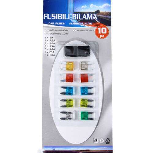 Set 10 Stück KFZ Auto Mini Steck Flach Sicherungen Feinsicherung 5-30A mit Zange