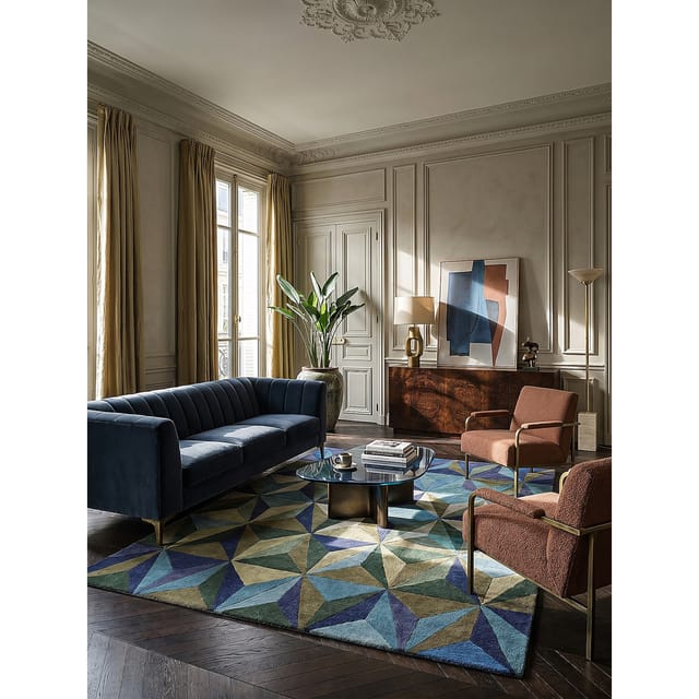 Wollteppich geometrisch Blau-Grün 160 x 230 cm - DERWENT Kadima