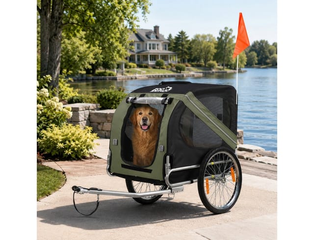 zoomundo Hundeanhänger Fahrradanhänger für Hunde - in Matcha Grün/Schwarz - Silver Frame