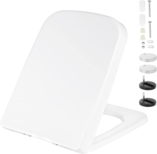 Quadratischer Wc-sitz Weiß, Softclose, Abnehmbar Zur Einfachen Reinigung, Oben Befestigt, Verstellbare Scharniere, Antibakteriell, Standardgröße