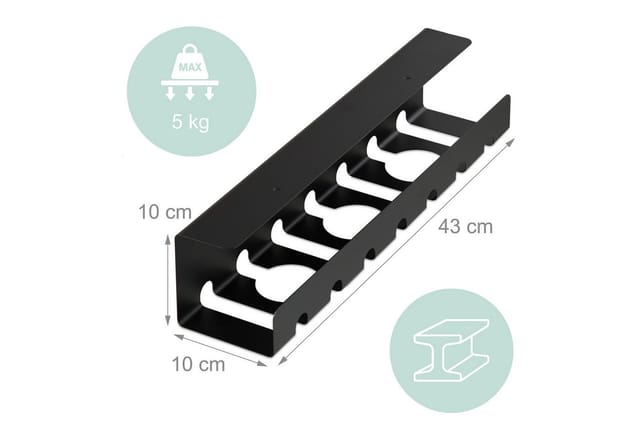 Relaxdays - Kabelkanal Schreibtisch, 2er Set, Kabelmanagement, Hbt: 10 X 43 X 10 Cm, Zubehör Zum Fixieren, Schwarz
