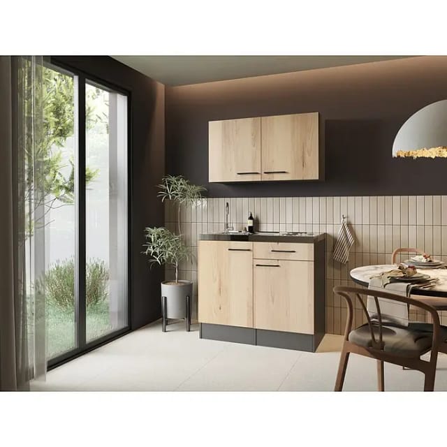 Respekta Miniküche Oliver (Breite: 100 cm, Artisan Eiche Nachbildung, Mit Duo-Kochmulde, Mit Oberschrank)