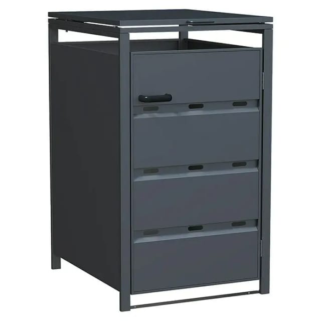 Floraworld Mülltonnenbox Premium Stahl für 1 x 240 l Mülltonnen schwarz-metallic