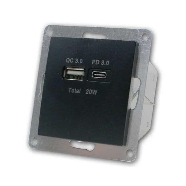 McPower FLAIR USB Ladedose Schwarz USB A&C ohne Rahmen