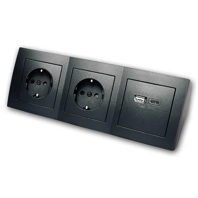 McPower Steckdosenblock Flair 2-Fach 230V 2xUSB Schwarz