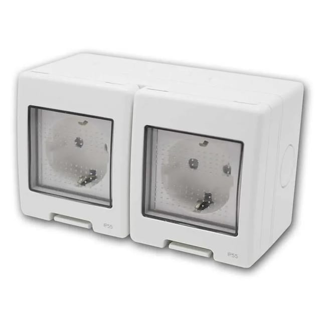 TEM TEM Aufputz Doppel Steckdose Lichtgrau 16A250V IP55
