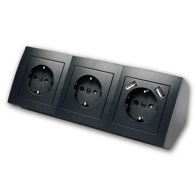 McPower Steckdosenblock Flair 3-Fach Schwarz mit 2x USB A
