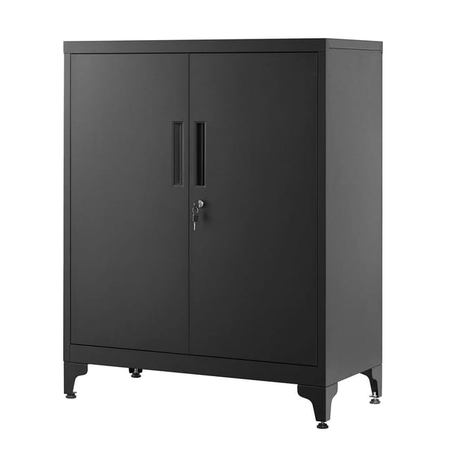 Songmics Aktenschrank aus Metall mit 2 Türen 90 cm x 80 cm x 40 cm Mattschwarz