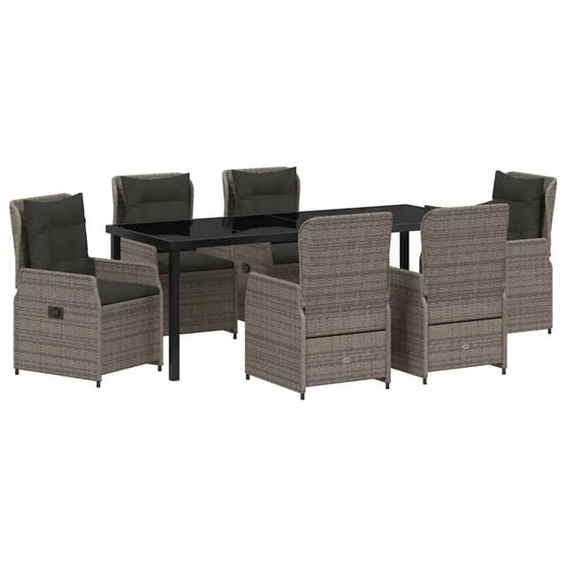 vidaXL Garten Essgruppe 7-Tlg Grau Poly-Rattan 3380958