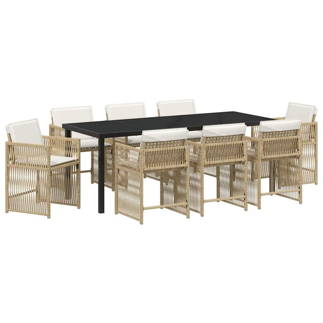 vidaXL Garten Essgruppe 9-Tlg Beige Poly-Rattan 3380788