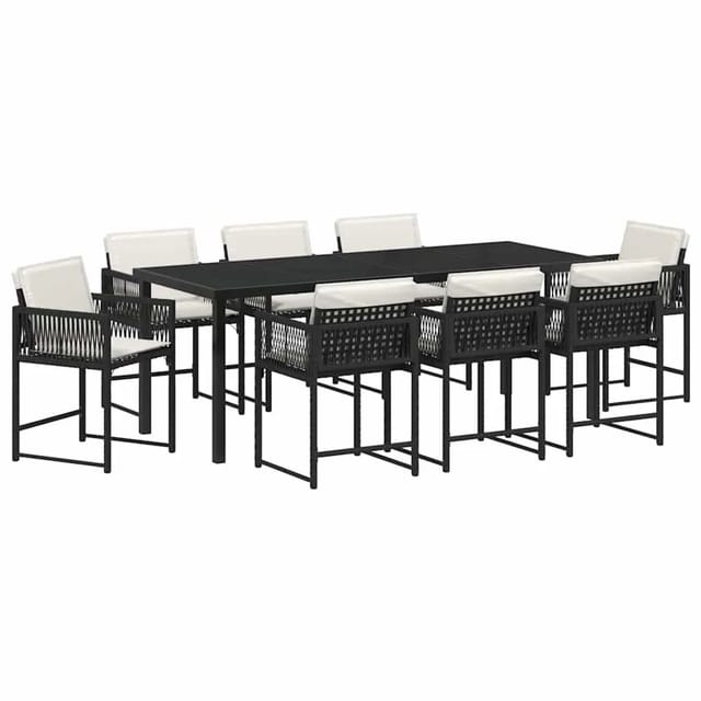 vidaXL Garten Essgruppe 9-Tlg Schwarz Poly-Rattan 3380744