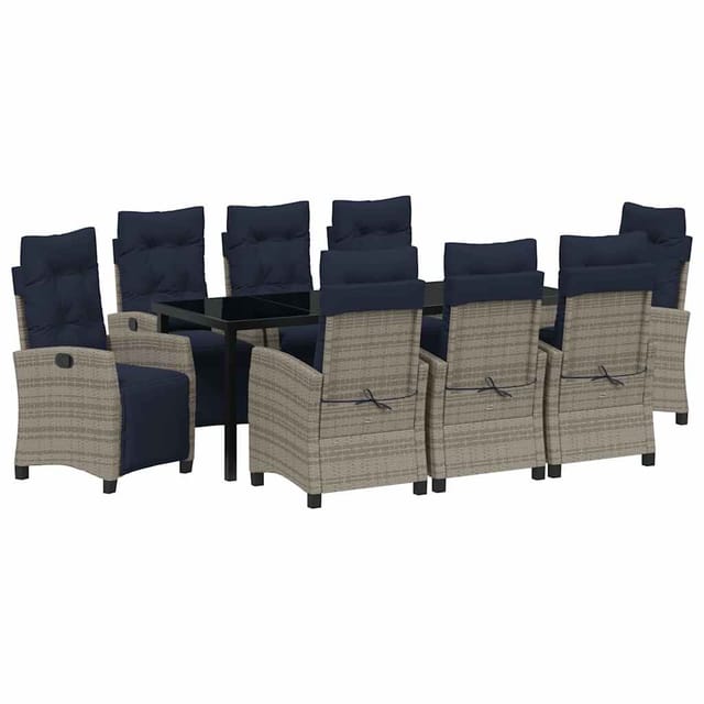 vidaXL Garten Essgruppe mit Kissen 9-Tlg Grau Poly-Rattan 3380476
