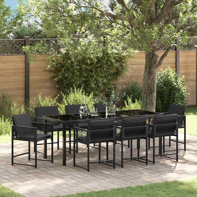 vidaXL Garten Essgruppe 9-Tlg Schwarz Poly-Rattan 3380748