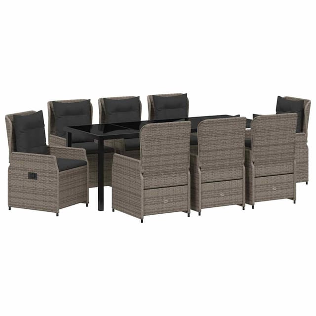 vidaXL Garten Essgruppe 9-Tlg Grau Poly-Rattan 3380959