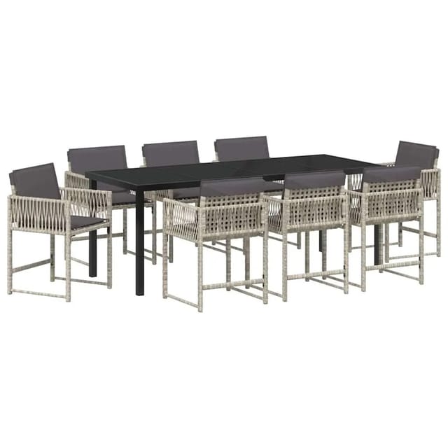 vidaXL Garten Essgruppe 9-Tlg Hellgrau Poly-Rattan 3380764