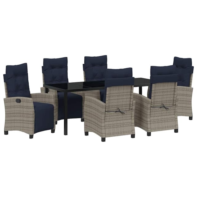 vidaXL Garten Essgruppe mit Kissen 7-Tlg Grau Poly-Rattan 3380475