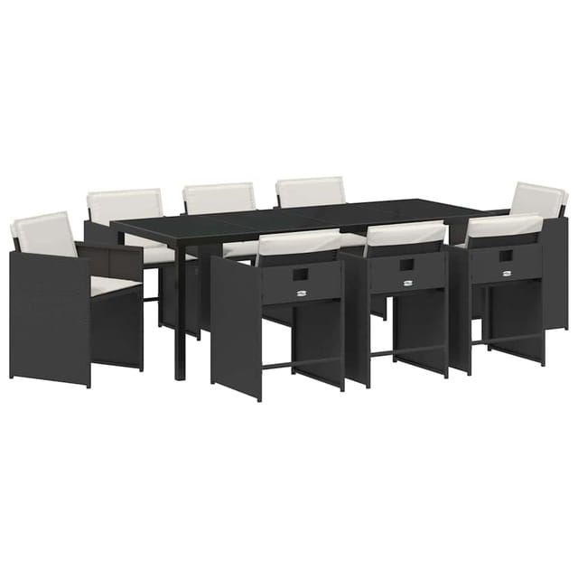 vidaXL Garten Essgruppe 9-Tlg Schwarz Poly-Rattan 3380688