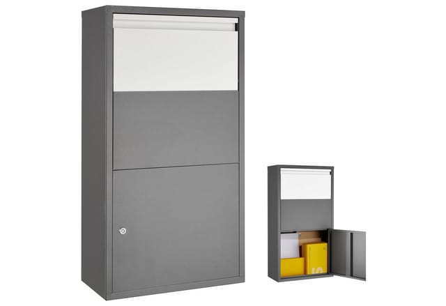Tectake Paketbox Fortress Mit Integrierter Rückholsperre Zylinderschloss Mit 2 Schlüsseln 22 x 44 x 82 cm Anthrazit