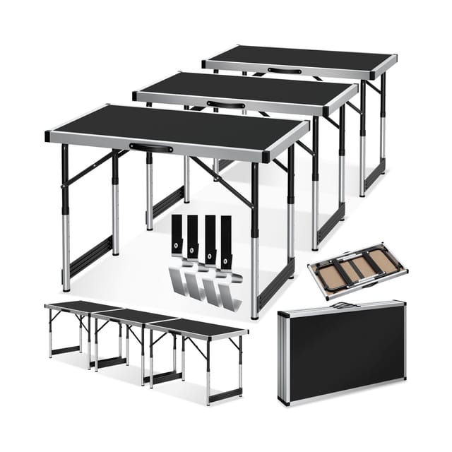 Tectake 3Er Set Tapeziertisch Klappbar 4 Fach Höhenverstellbar 300 x 60 x 60 cm Schwarz