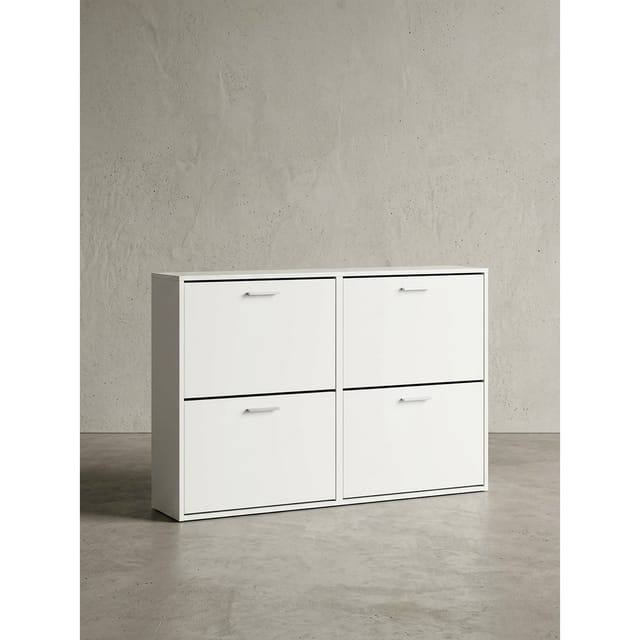 Schuhschrank Holz mit 4 Fächern und Ablage, Weiß 120x24x81 cm
