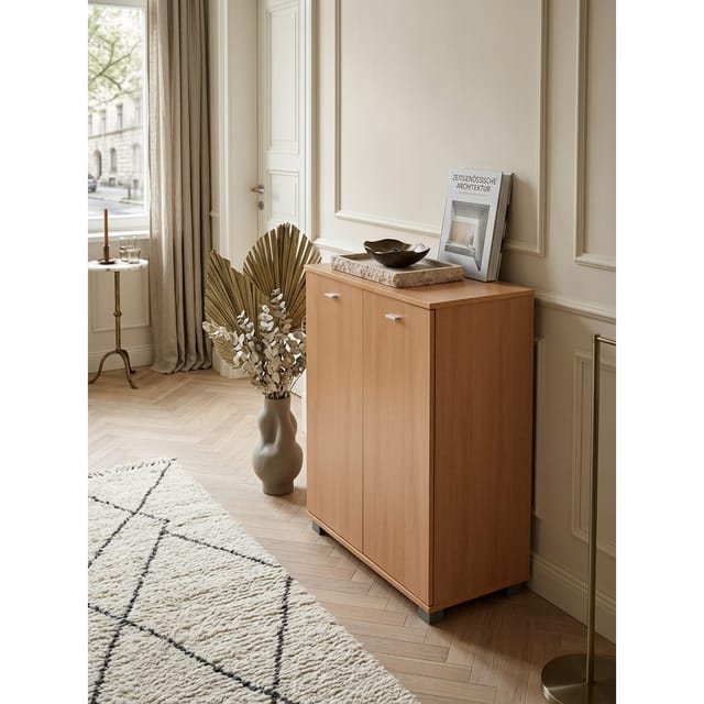 Schuhschrank Holz mit 4 Fächern und 2 Türen, Braun 60x35x90 cm