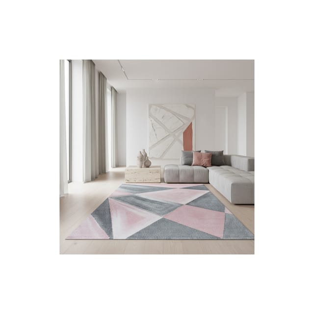 Kurzflorteppich ANDALO, geometrisch, aus Polypropylen, Rosa, 80 x 250 cm