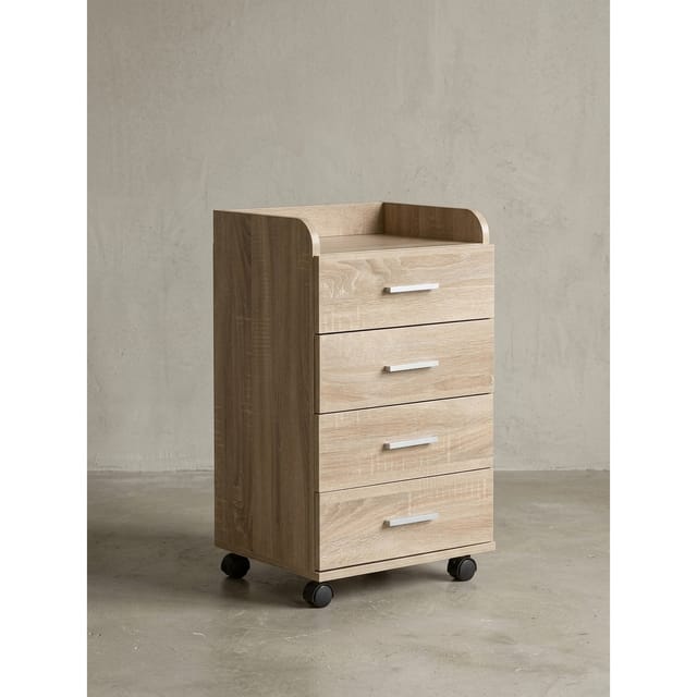 Rollcontainer 4 Schubladen Modern Mit Rollen, Sonoma 40x33x71 cm