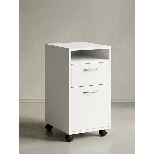 Rollcontainer – Weiß, 33x63x38 cm, 1 Tür, Rollen, Schreibtisch-Unterschrank