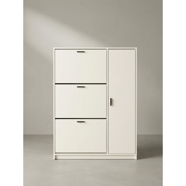 Schuhschrank – Weiß, 90x120x24 cm, Schuhkipper geschlossen, mit Ablage