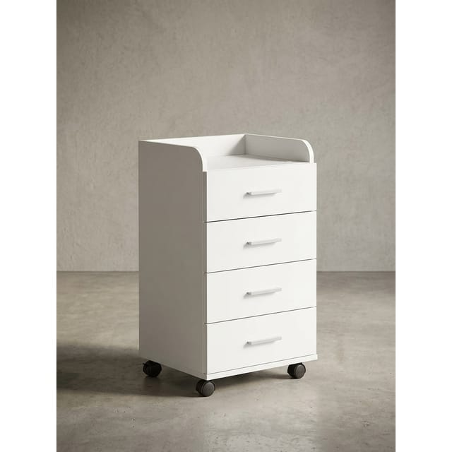 Rollcontainer 4 Schubladen Modern Mit Rollen, Weiß 40x33x71 cm