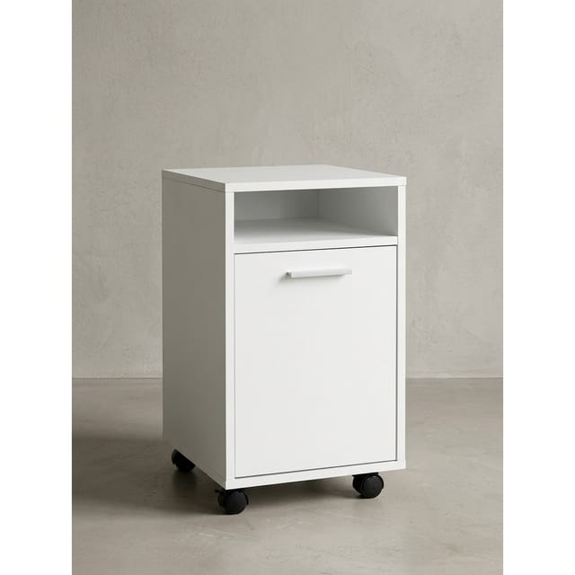 Rollcontainer Schubladen Tür Ablage Mit Rollen, Weiß 33x38x60 cm