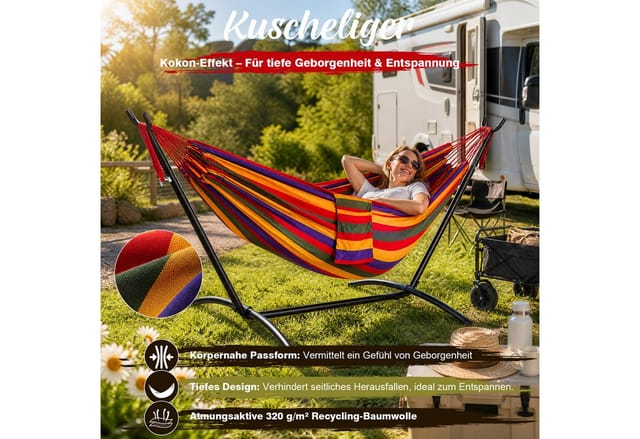 Sekey Hängematte mit Gestell, höhenverstellbare Doppelhängematte bis 200 kg belastbar, mit Tragetasche für Garten, Balkon und Terrasse, Indoor & Outdoor