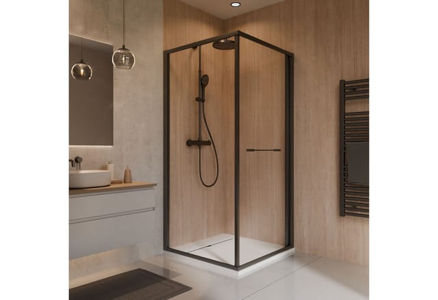 Schulte Eckdusche Sunny, BxT: 80x80 cm, Sicherheitsglas, Schwenk-Schiebetür mit Seitenwand Nano-Beschichtung Mattschwarz