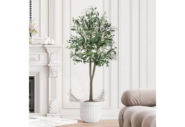 Kunstbaum Künstlicher Olivenbaum 150cm groß Deko Kunstpflanze Wohnzimmer Büro, LuxusKollektion