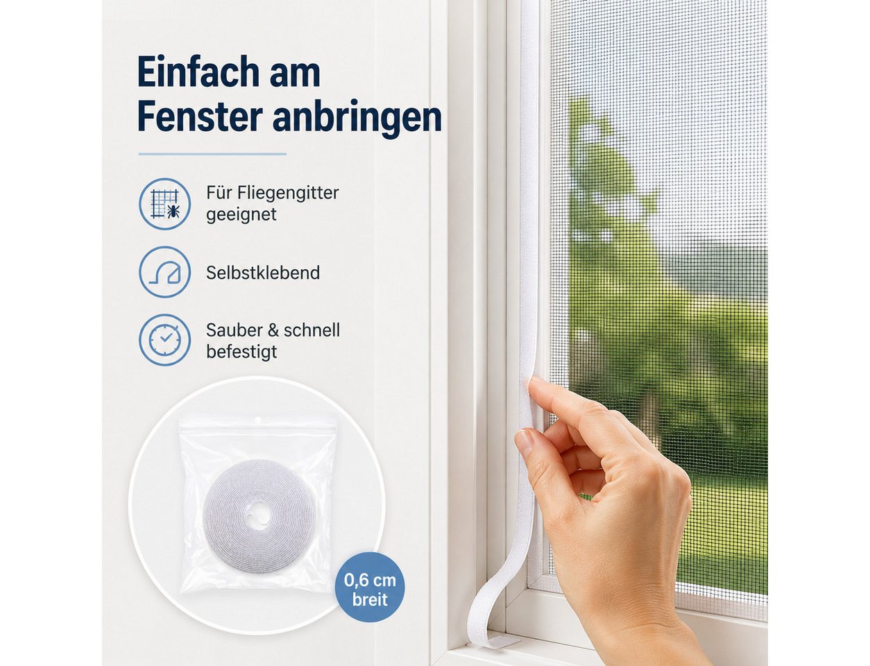 Testrut Fliegengitter-Gewebe Klettband für Fliegengitter 5,6 m x 0,6 cm Weiß, (1-St)