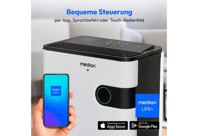 Medion® Luftentfeuchter Luftentfeuchter MEDION (MD 12044), App-Steuerung, 5 L Wassertank, bis 40qm, Touch Bedienfeld