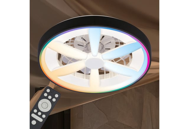 Briloner Leuchten Deckenleuchte LED Deckenventilator mit Licht Sommer/Winter Leiser Motor Dimmbar, LED fest integriert, CCT Farbtemperatursteuerung - Warm-/Neutral-/Kaltweiß, 48 x 15 cm (DxH), Schlafzimmer, Wohnzimmer, Esszimmer, Flur, Küche