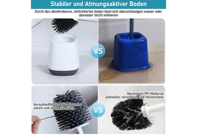 HUGERSTONE WC-Reinigungsbürste Klobürste mit TPR Borsten und Halter, Toilettenbürstenhalter Stehend, (Set, 2-tlg., WC Bürste mit Schnell Trocknendem Haltersatz), Geeignet für Badezimmer, Toiletten, Gästewc