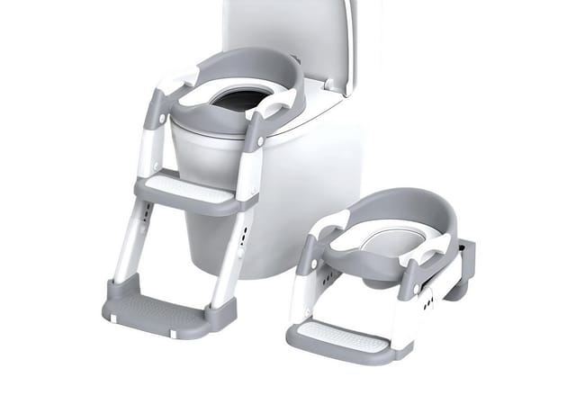 AKKEE Toilettentrainer Verbesserter 3-in-1-Toilettensitz mit Tritthocker, Rutschfester Spritzschutz-Kindertoilettensitz mit Leiter