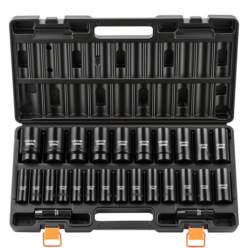 VEVOR Schlagschrauber Nüsse Set, 1/2 Zoll 26-tlg., Sechskant-Steckschlüssel, Metrisch 10–30 mm, 32–36 mm, Schlagnuss-Set mit Koffer, aus Chrom-Vanadium-Legierungsstahl, für Fahrzeugreparaturen
