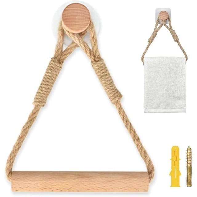 Bardusch Vintage Toilettenpapierhalter Aus Hanfseil – Selbstklebend, Zur Wandmontage Mit Holzseil – Für Handtücher Und Toilettenpapier