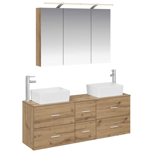 Badezimmermöbel-set 4 Stk. Artisan-eiche Ingenieurholz Und Glas Vidaxl
