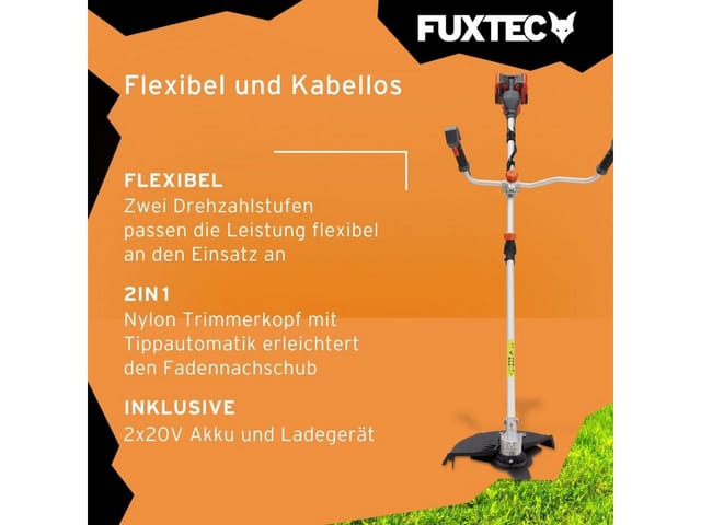 Fuxtec 40v Akku Motorsense Fx-e2mscset - Akku Rasentrimmer - 35 Cm Schnittbreite - 2in1 Trimmer Und Freischneider - 2x20v Akku-system
