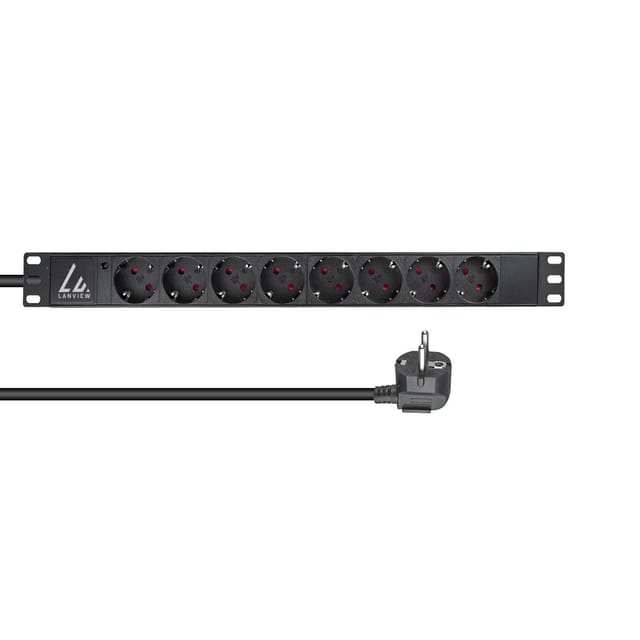 Lanview 19"-steckdosenleiste, 1 He Rackmontage, 16 A, 8 Schuko-steckdosen Typ F, 2 M Kabel, Lvr-2msch-lic-sch8