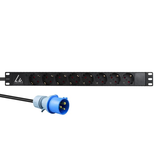 Lanview 19"-steckdosenleiste, 1 He Rackmontage, 16 A, 8 Schuko-steckdosen Typ F, 3 M Kabel, 16-a-iec-stecker, Lvr-3miec-lic-sch8