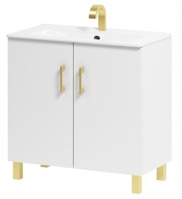Viki 80 Badezimmerschrank Mit Waschbecken, Weiß (gold)