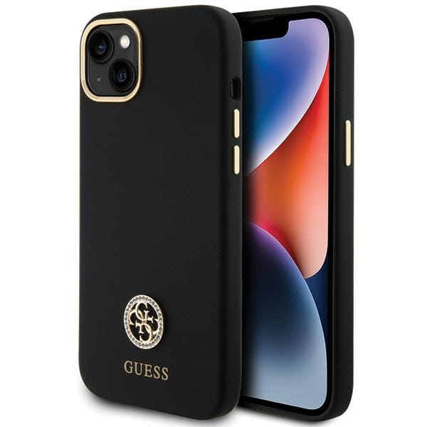 Iphone 15 Plus Hülle Guess Silikon Logo Strass Schwarz